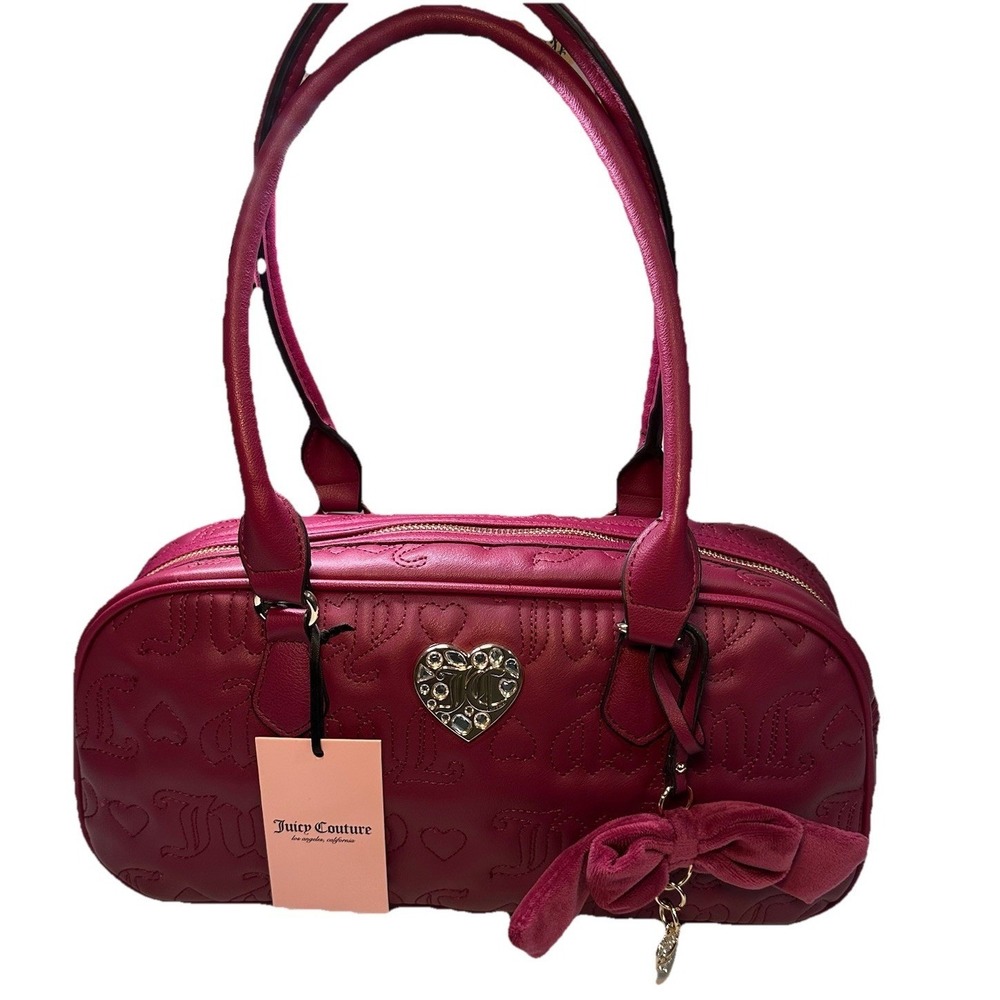 NWT Juicy Couture Lovely Girl Shoulder Bag Plum Berry  Quilted Hearts & Logo